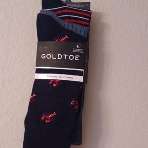 Gold Toe Men's Navy Red Dress Socks Lobsters Size 6 To 12.5 Crew Sock Goldtoe